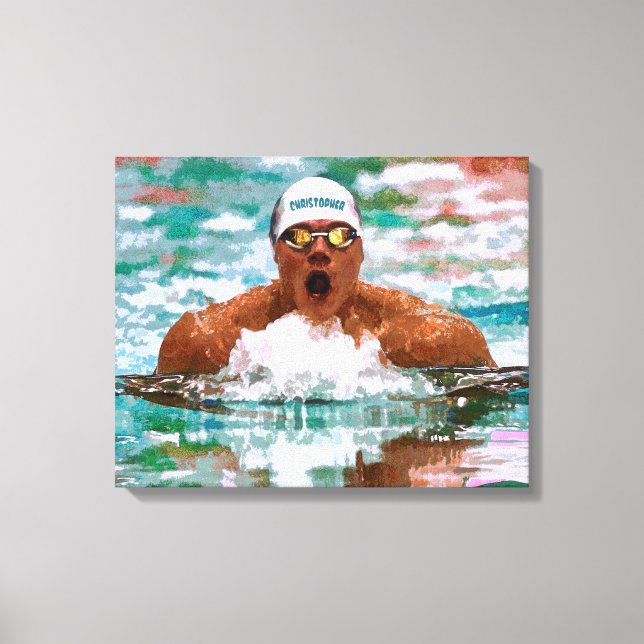 Toile Athlète De Bain Dans La Piscine Avec Boutons D'Eau (Recto)
