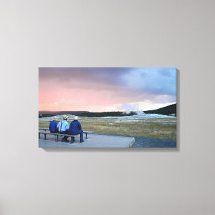 Toile Attente de la vieille geyser fidèle au coucher du