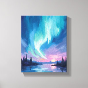 Toile Aurore Boréale Aquarelle d'Hiver
