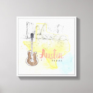 Toile Austin, Texas   Esquisse d'aquarelle
