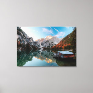 Toile Automne au lac Lago di Braies Italie