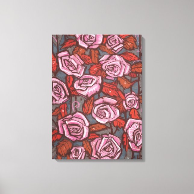 Toile Automne Rose Floral Art Rustique Fleurs rose Orang (Recto)