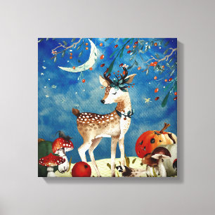 Toile Automne Woodland Friends Deer Forest Illustration