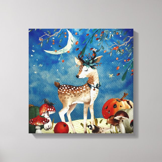 Toile Automne Woodland Friends Deer Forest Illustration (Recto)