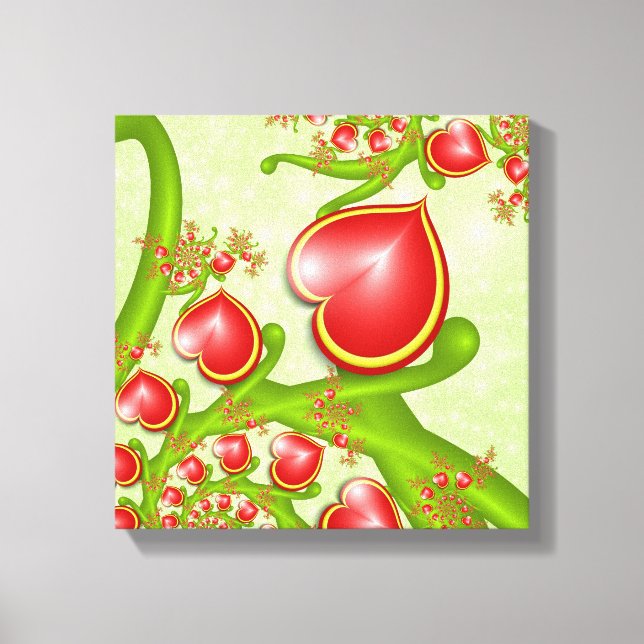Toile Avec beaucoup d'amour Rouge Coeurs Jaunes Fractal  (Recto)