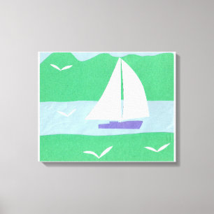 Toile avec Voilier et Montagnes Vertes