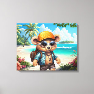 Toile Aventures ensoleillées avec ours de plage - Prêt p