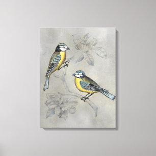 Toile Aviaire argenté Couple d'oiseaux