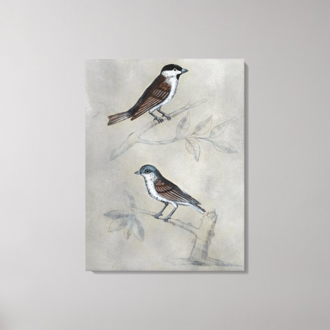 Toile Aviaire argenté | Une paire d'oiseaux (Recto)