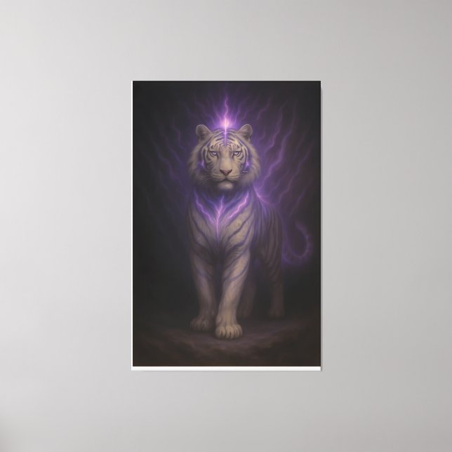 Toile Awakening Violet Aura White Tiger – Mystic Energy  (Recto)