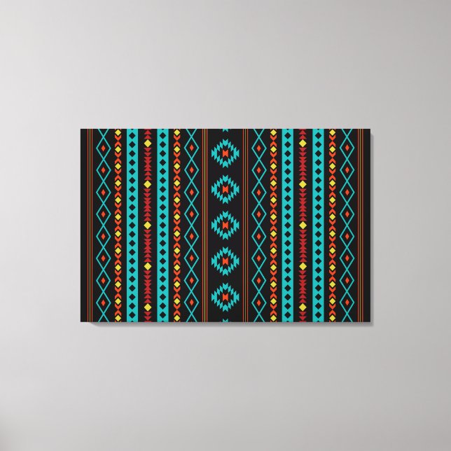 Toile Aztec Turquoise rouge jaune noir Motifs mélangés V (Recto)