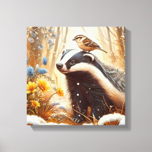Toile Badger and Sparrow Nature Faune Rustique