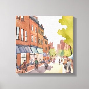 Toile Balade en vélo à Boston   Aquarelle North End MA