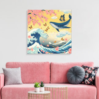 Toile Baleia Celestial entre Cerejeiras – Arte IA