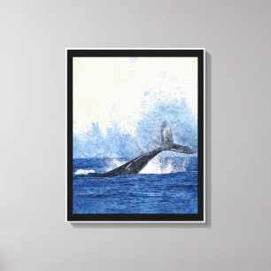 Toile Baleine bleue faisant des éclaboussures dans l'océ