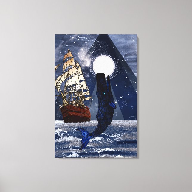 Toile Baleines et voiles à pleine lune nuit (Recto)