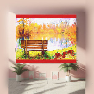 Toile Banc de jardin orange vibre Couleur d'automne Feui