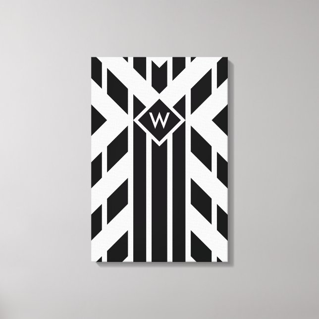 Toile Bandes quadrilatérales noires sur blanc avec monog (Recto)