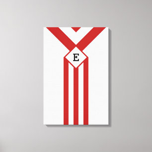 Toile Bandes rouges et Chevrons avec Monogramme sur blan
