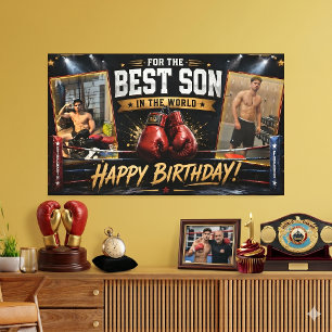 Toile Bannière d'anniversaire de boxe pour fils Photo Co