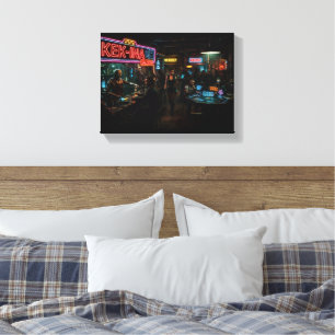 Toile Bar Cyberpunk Poker Holographique Robot Barman