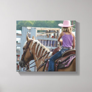 Toile Barrel Race Girl and Palomino Horse
