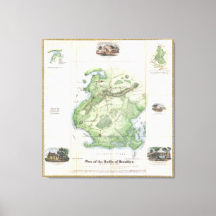 Toile Bataille vintage de Brooklyn NY Map (1867)