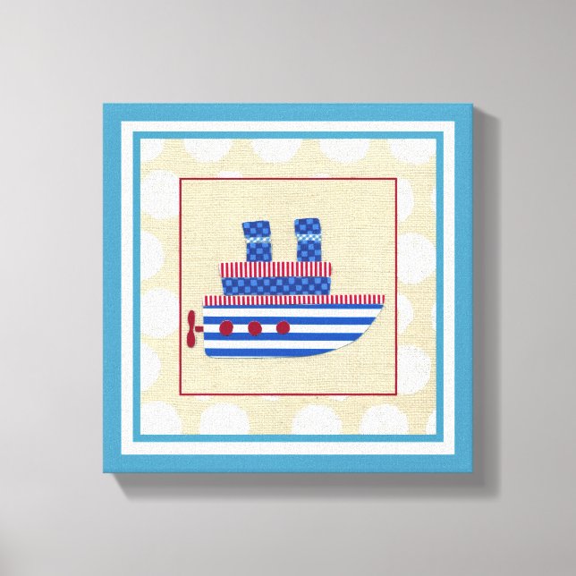 Toile Bateau à vapeur avec hélice et cheminées bleues (Recto)