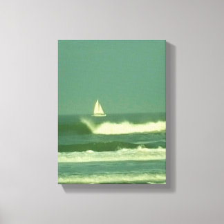 Toile Bateau blanc sur Green Ocean Water