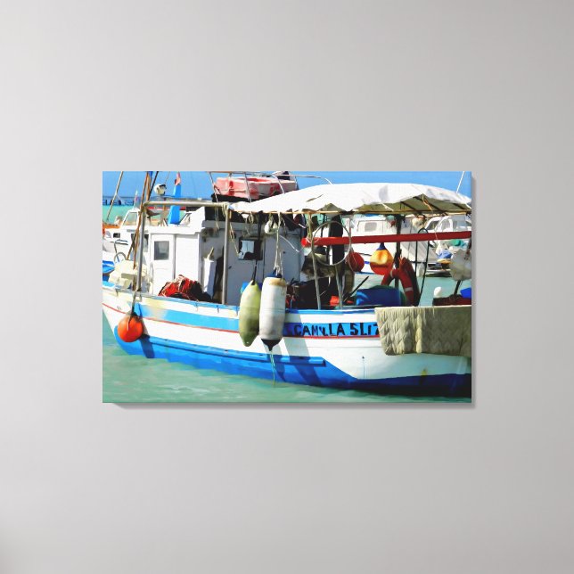 Toile Bateau de pêche sur la côte toscane, peinture. (Recto)