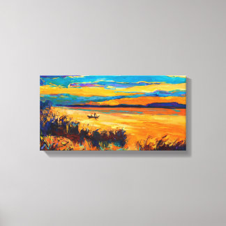 Toile Bateau en lac.Paysage au coucher du soleil