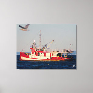 Toile Bateau remorqueur sur Mutiny Bay avec un oiseau