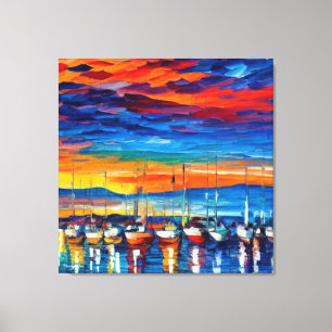Toile Bateaux À Voile Aquarellés Au Coucher Du Soleil