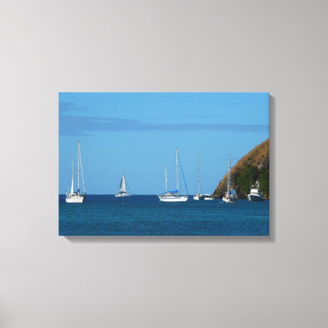 Toile Bateaux à voile dans la baie Blancs et Bleus Nauti (Recto)