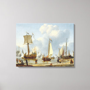 Toile Bateaux dans l'eau calme avec des figures du