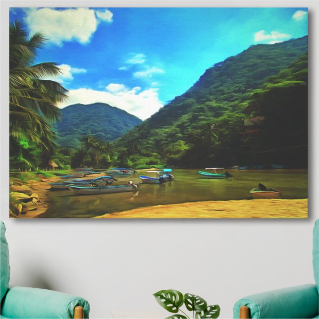 Toile Bateaux de pêche de la rivière Mismaloya 0344 Art (Créateur téléchargé)