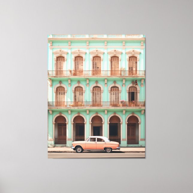 Toile Bâtiment de menthe voiture Havana Cuba (Recto)