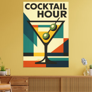 Toile Bauhaus Cocktail Hour Martini milieu du siècle mod