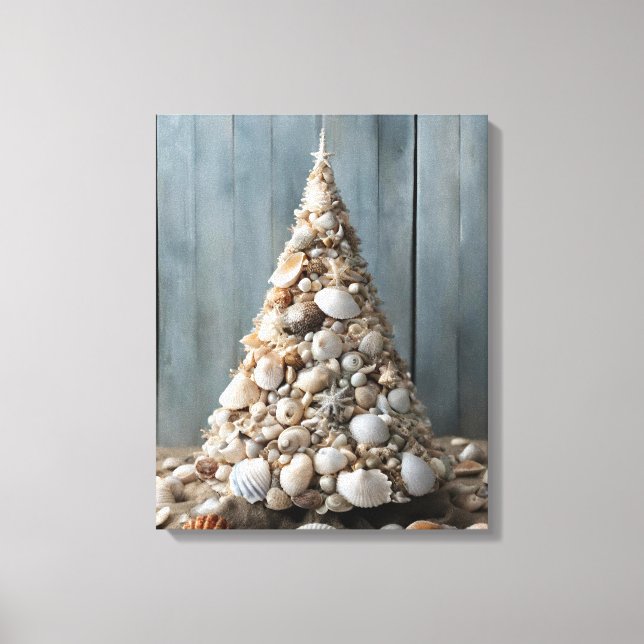 Toile Beach Art Seashells Coastal Christmas Tree Decor (Recto)