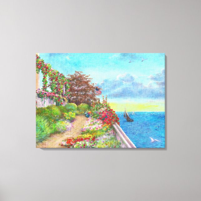 Toile Beach House Garden avec voilier (Recto)