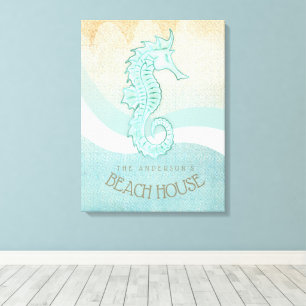 Toile Beach House Seahorse Aqua Blue ID623