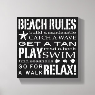 Toile Beach Rules By the Seashore Crisp Noir & blanc