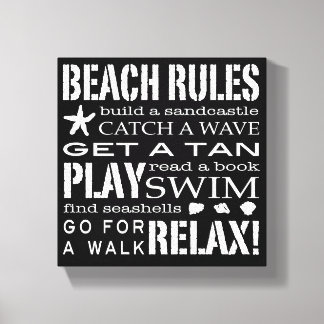 Toile Beach Rules By the Seashore Crisp Noir & blanc