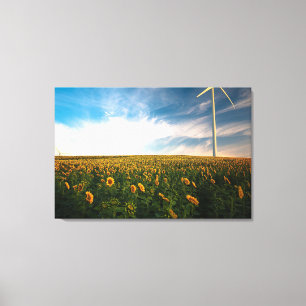 Toile beau champ de fleurs de soleil avec ciel bleu nuag
