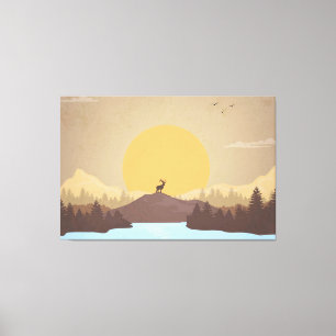 Toile Beau coucher du soleil au-dessus du paysage de lac