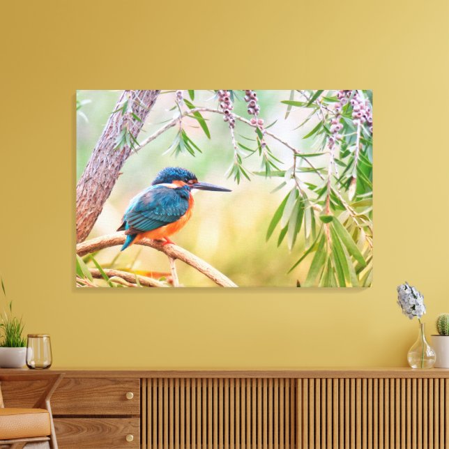 Toile Beau oiseau de martin-pêcheur sur un membre d'arbr (Insitu(Salon))