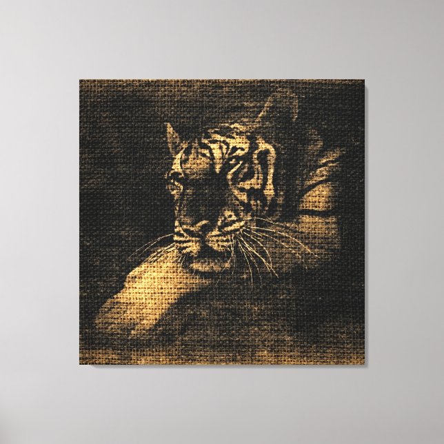 Toile Beaux-arts de tigre sur Burlap Jut rustique #5 (Recto)
