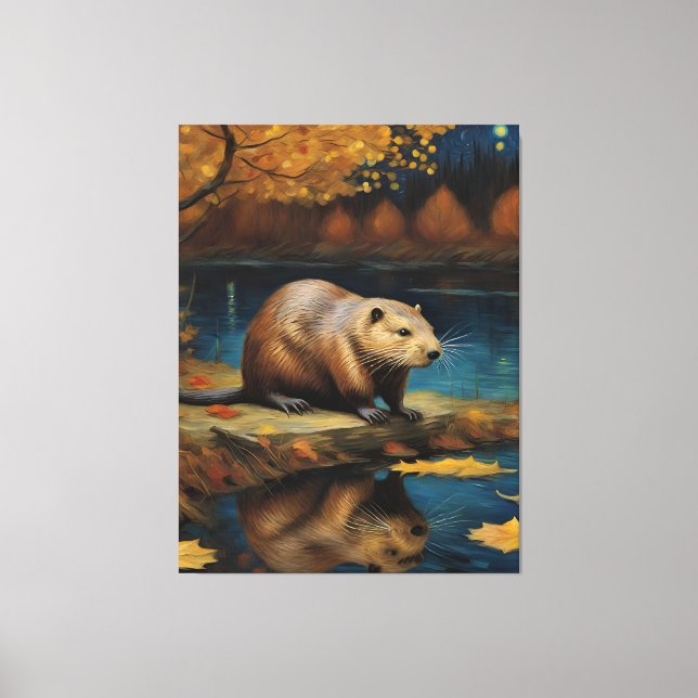 Toile Beaver de nuit par Van Gogh AI Généré (Recto)
