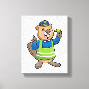 Toile Beaver en tant qu'agent de police avec sifflet