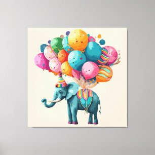 Toile Bébé Aquarelle Eléphant Ballons